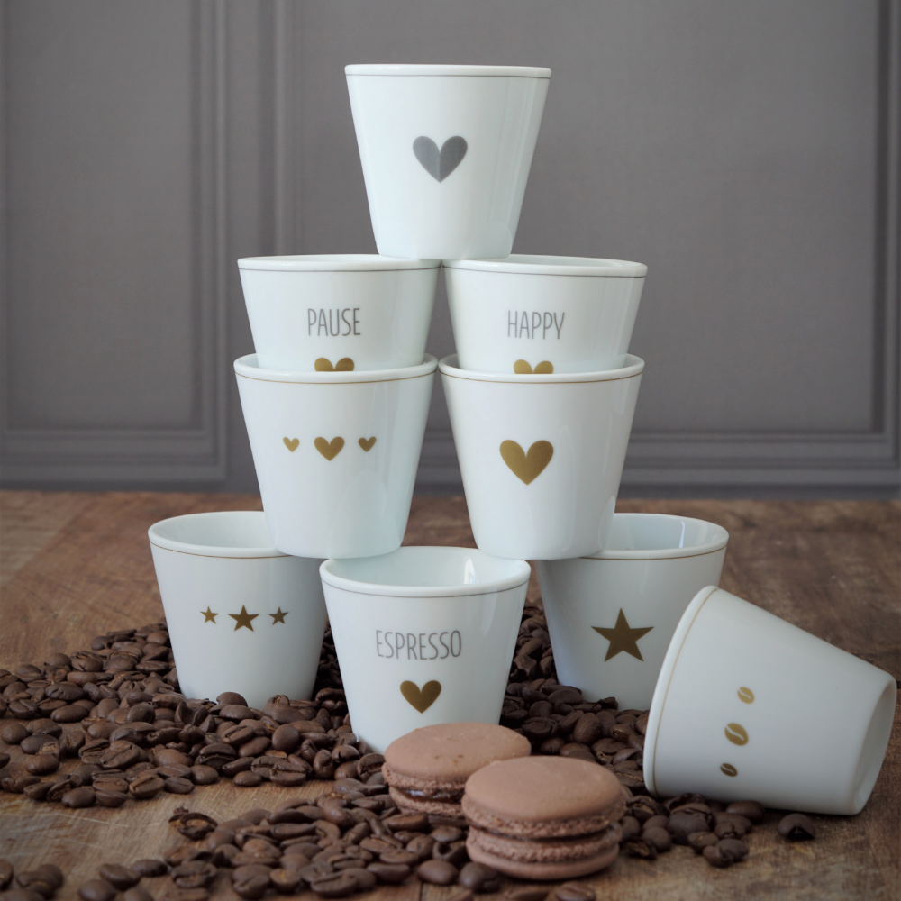 Espressotasse mit Herz, weiß/dunkelgrau