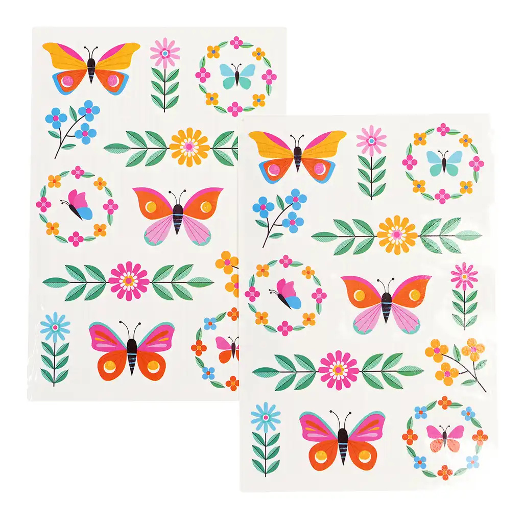 Tattoos "Floral Flutter"- Blumen und Schmetterlinge