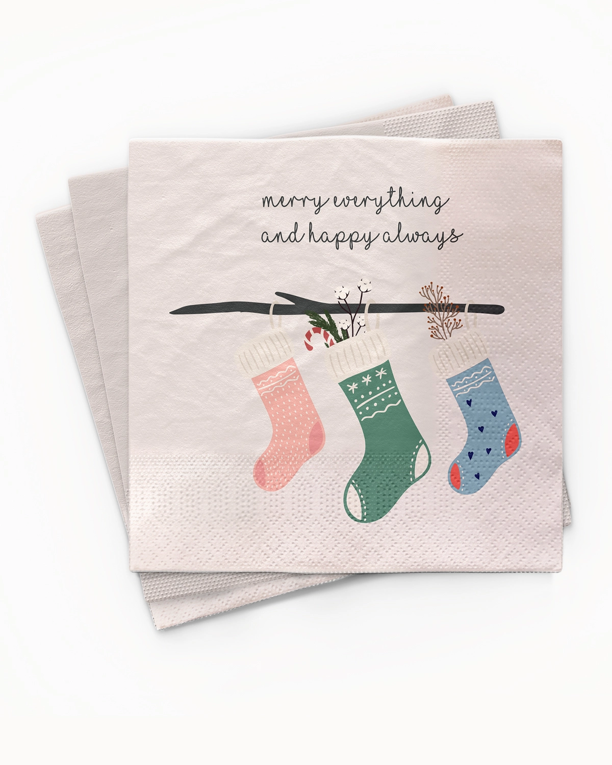 Servietten "merry everything and happy always - Weihnachtssocken"