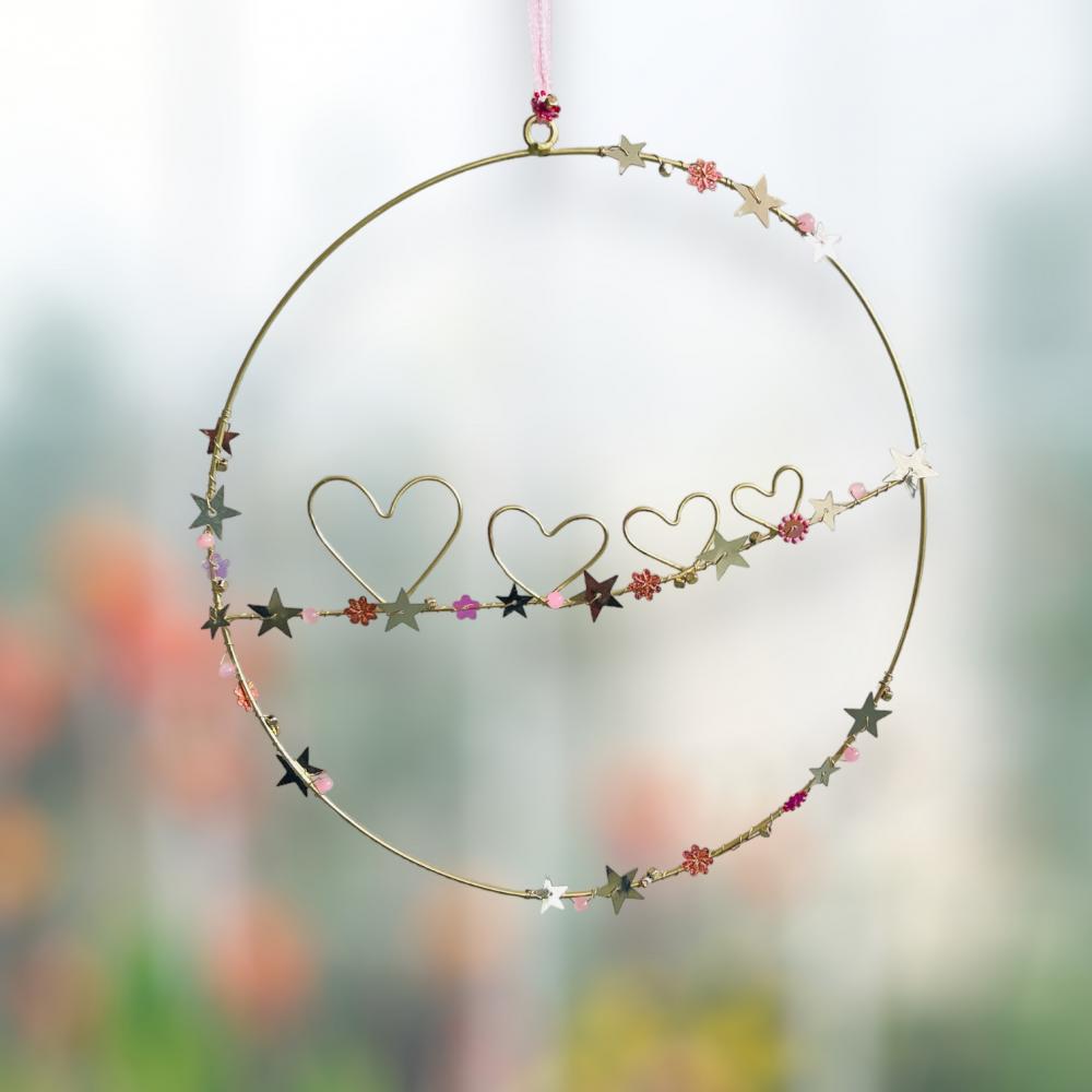 Funkelkranz "Herzen" (rosa/gold)