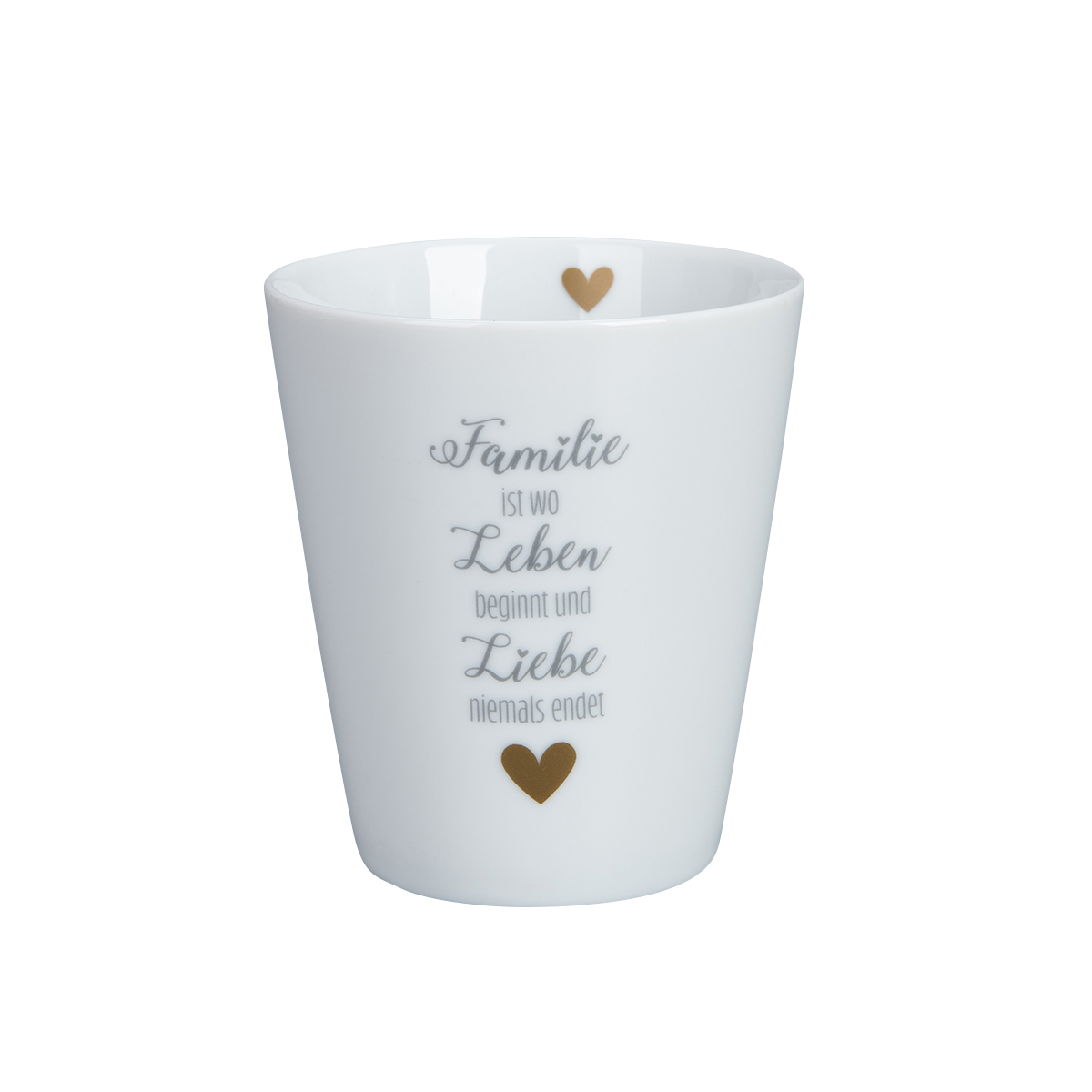 Tasse "Familie ist wo Leben beginnt und Liebe niemals endet", grau/gold