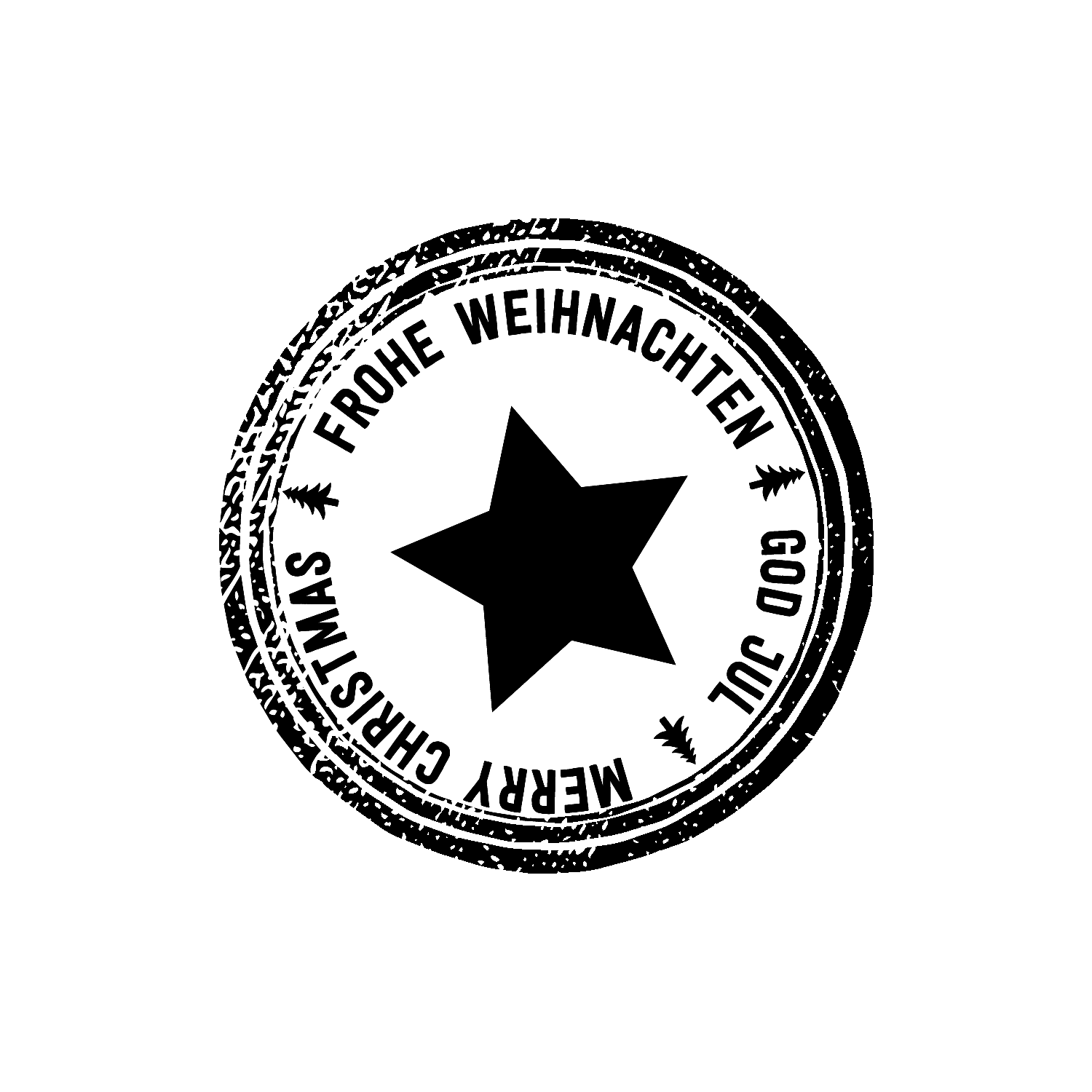 Abdruck Stempel "Frohe Weihnachten" rund mit Stern, 45 mm