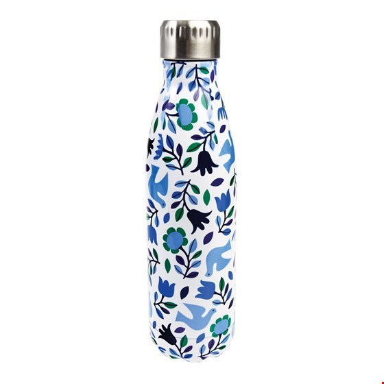Thermoskanne/Flasche "Folk Doves", Blumenmuster blau/weiß