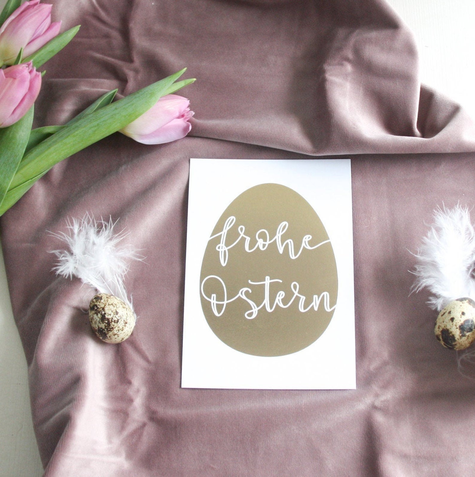 Postkarte „Frohe Ostern“, weiß/gold