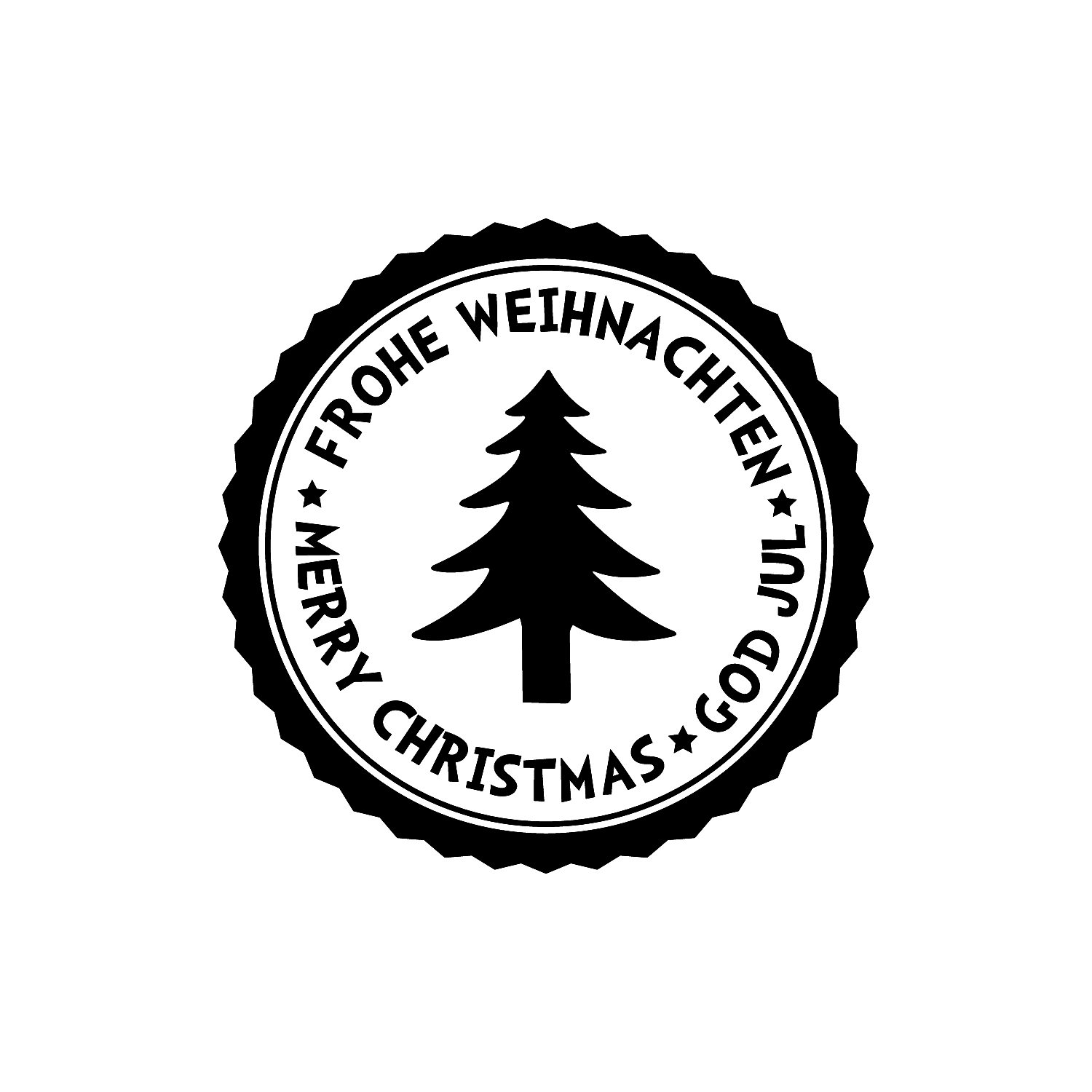 Abdruck Stempel "Frohe Weihnachten" rund mit Tannenbaum, 45 mm