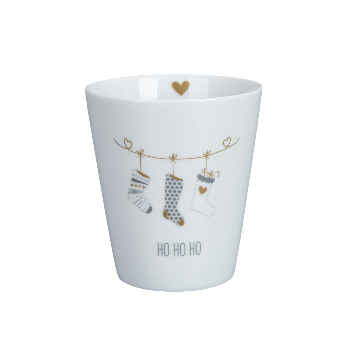 Tasse "Ho Ho Ho Weihnachtssocken", grau/gold