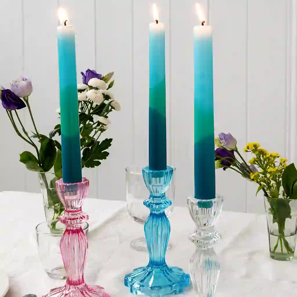 Dip Dye Kerzen in Hell- & Dunkelblau & Aquamarin (4-er Set)