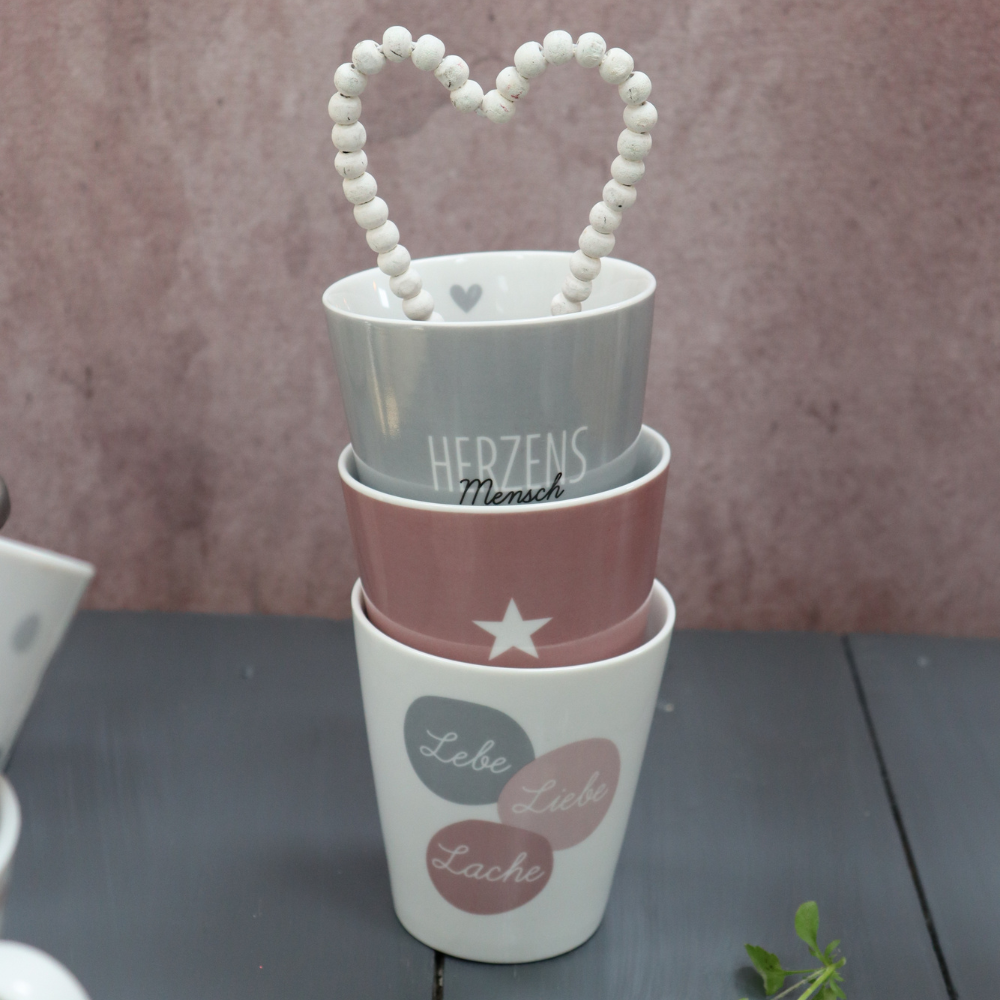 Tasse "Lebe Liebe Lache", grau/rosa