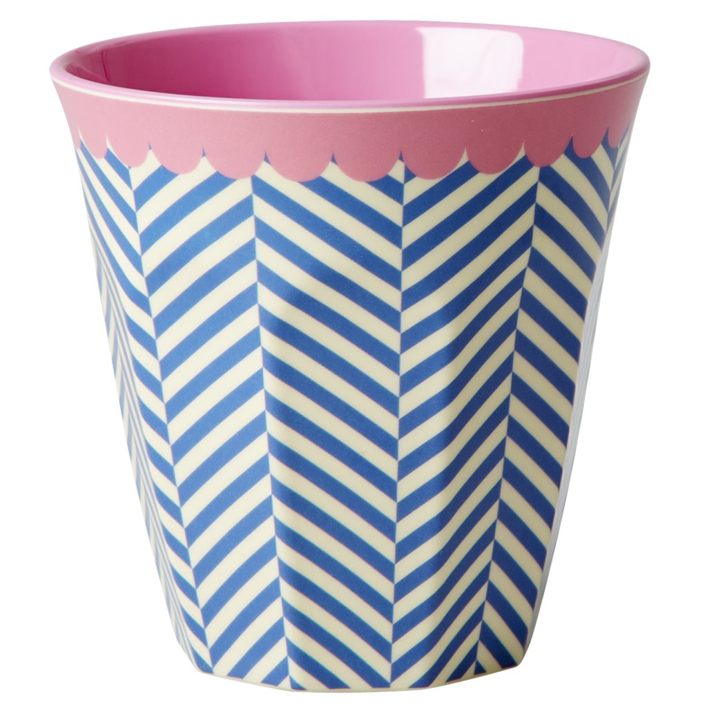 Becher mit Streifen blau/weiß und rosa Rand "sailor stripe" (Personalisierung möglich)