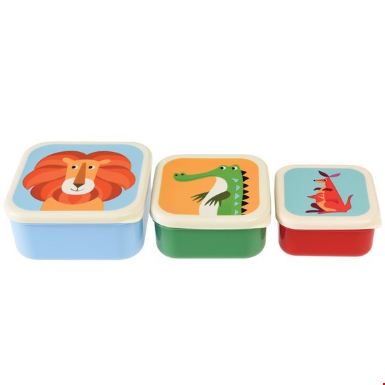 Brotdose "Colourful Creatures" rot/grün/blau, 3er Set