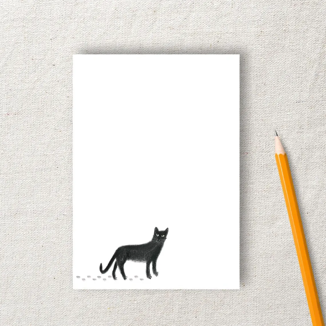 Notizblock, schwarze Katze, DIN A6, blanko (handgemalt & handgemacht)