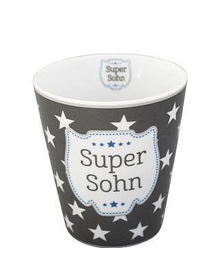 Tasse "Super Sohn", grau mit weißen Sternen