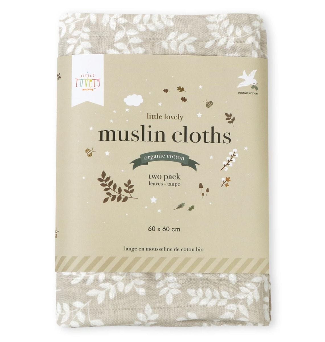 Musselintücher, 2er Pack, Blätter taupe/helltaupe