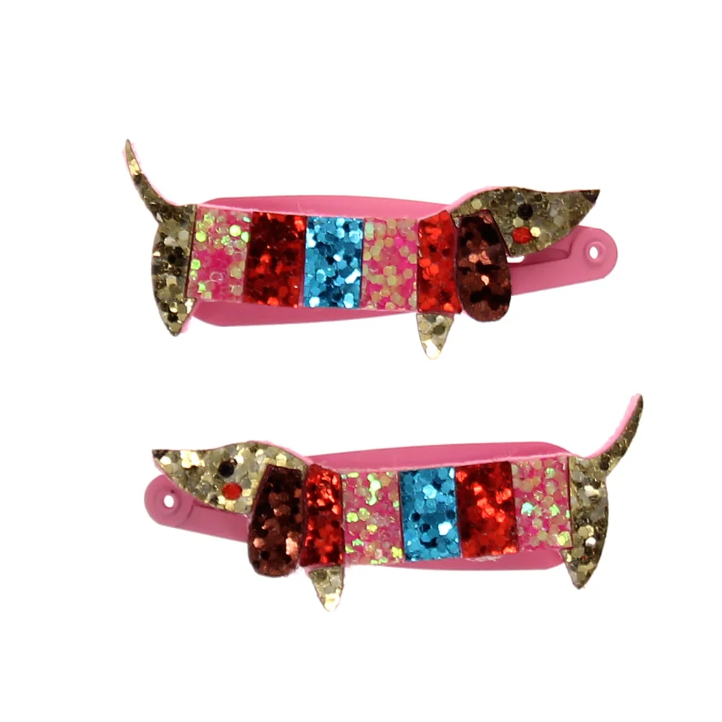 Glitzer-Haarspangen, Dackel, "sausage dog" (2-er Set)