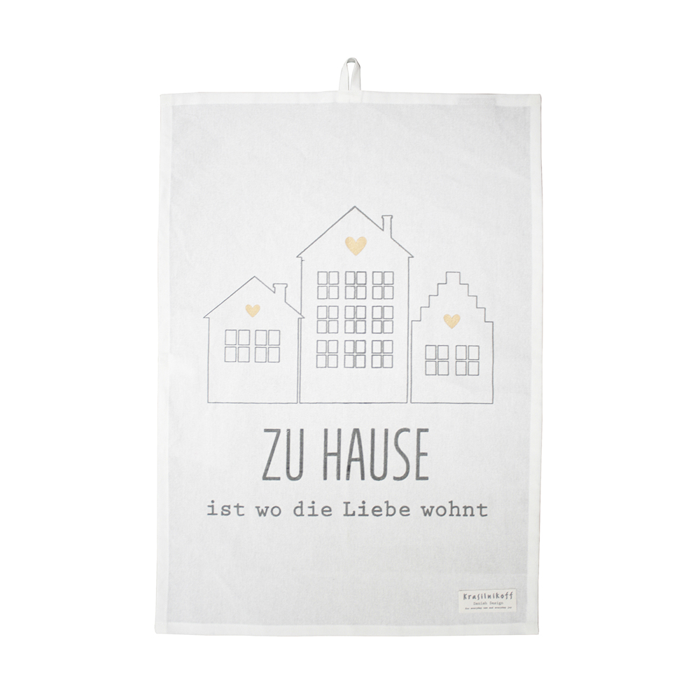 Geschirrtuch, "Zuhause ist wo die Liebe wohnt", weiß