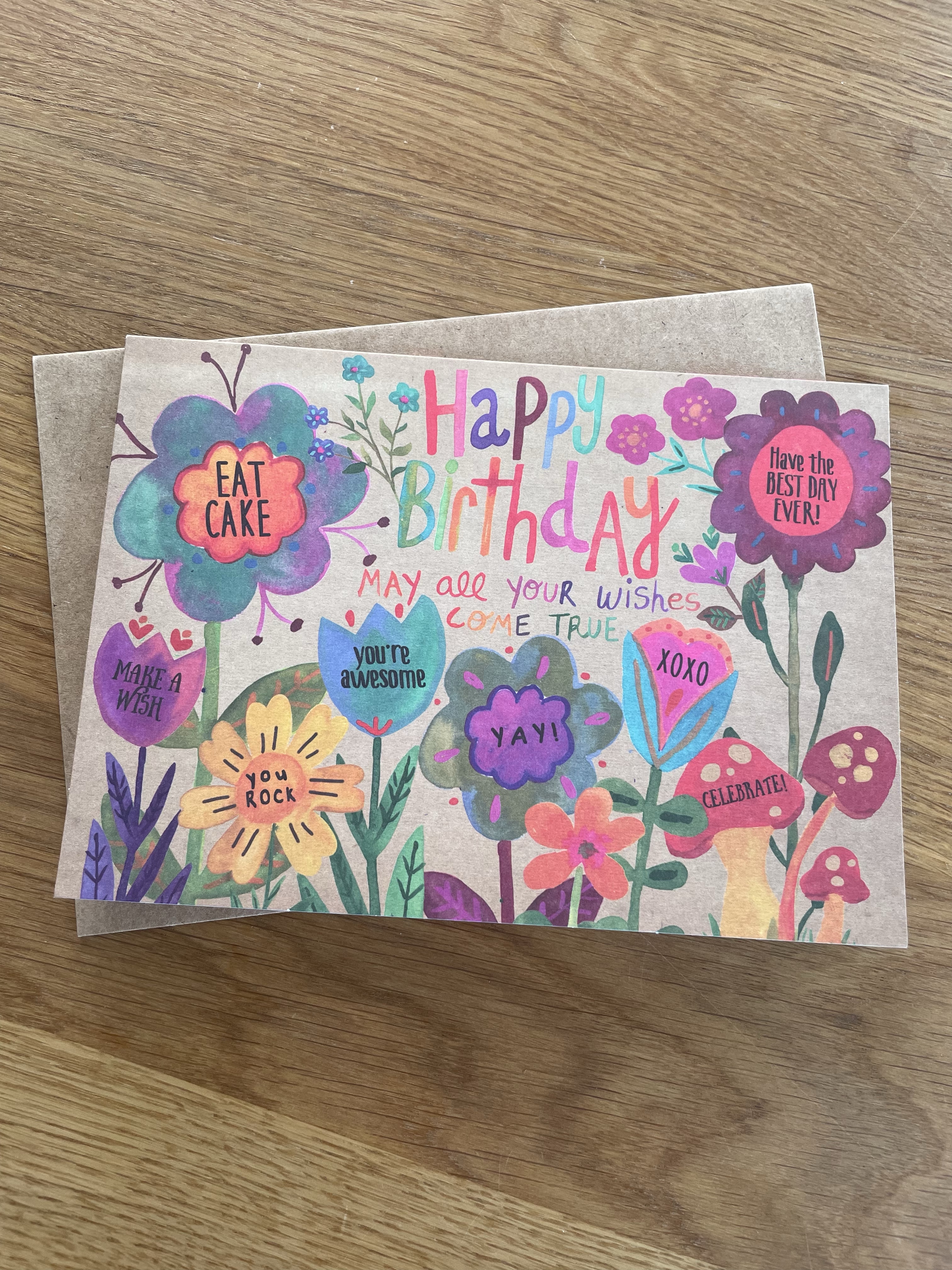 Klappkarte "Happy Birthday - may all your wishes come true" mit Umschlag