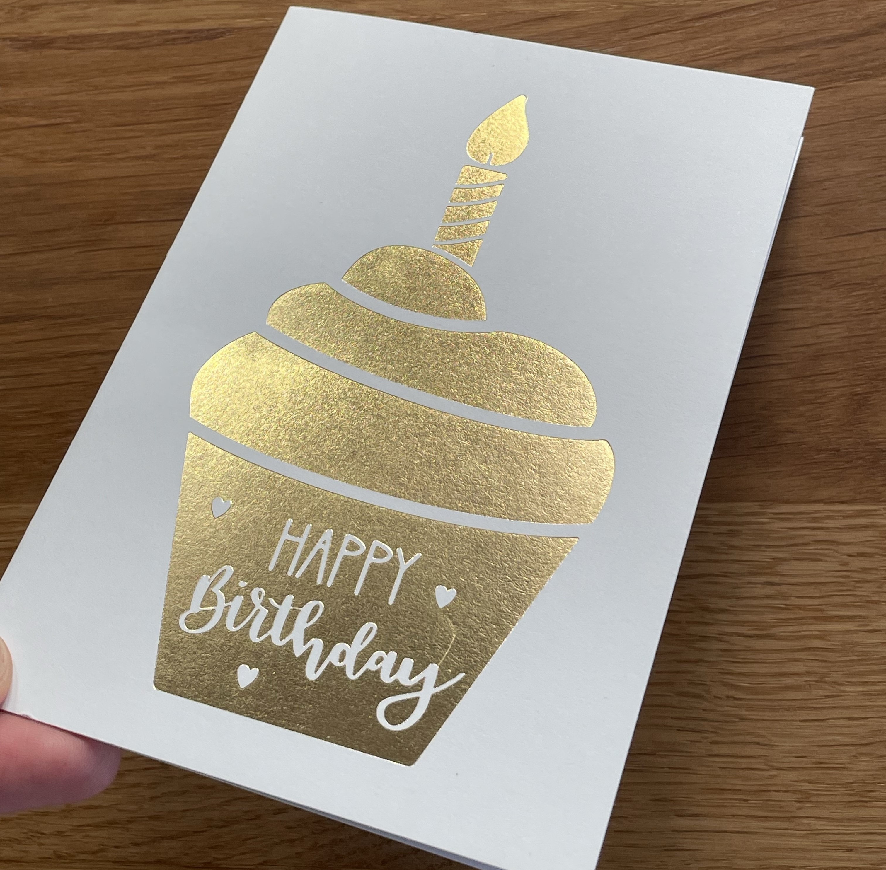 Klappkarte "happy birthday" gold mit Cupcake