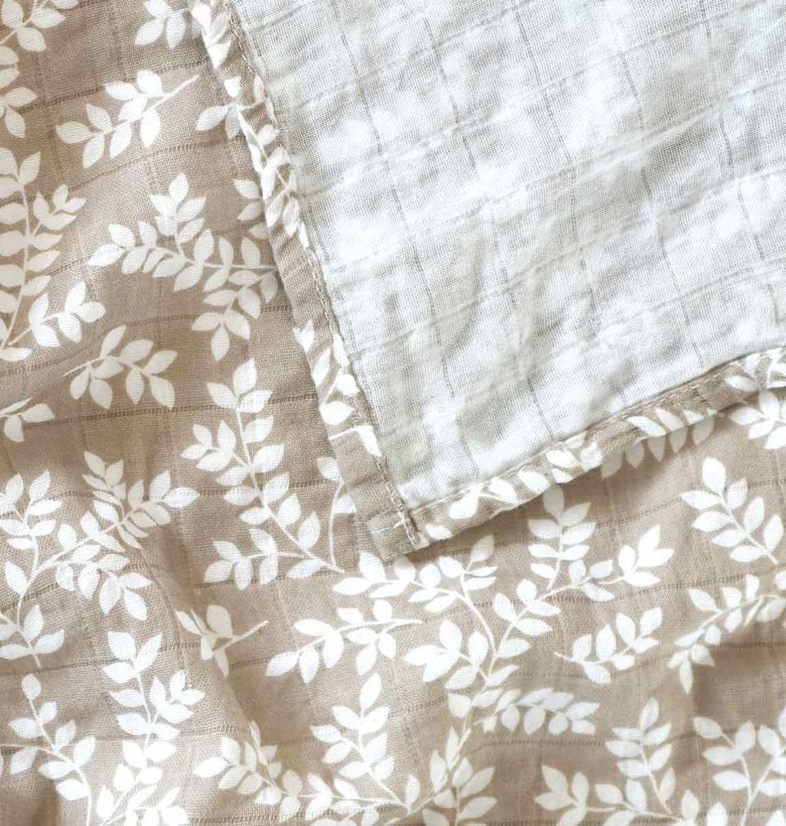 Musselintücher, 2er Pack, Blätter taupe/helltaupe