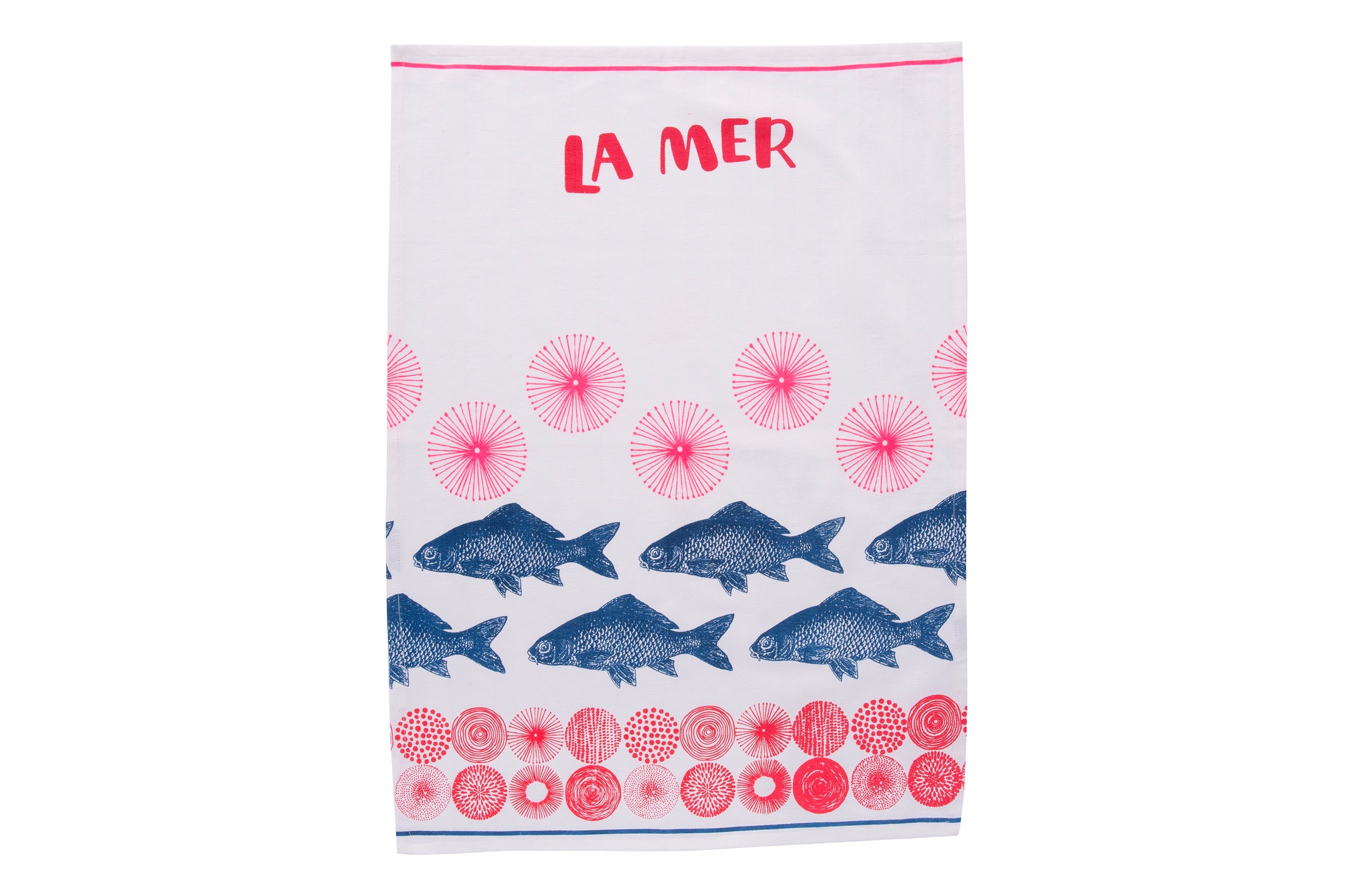 Geschirrtuch/Küchenhandtuch, La Mer blau und pink (Fische)
