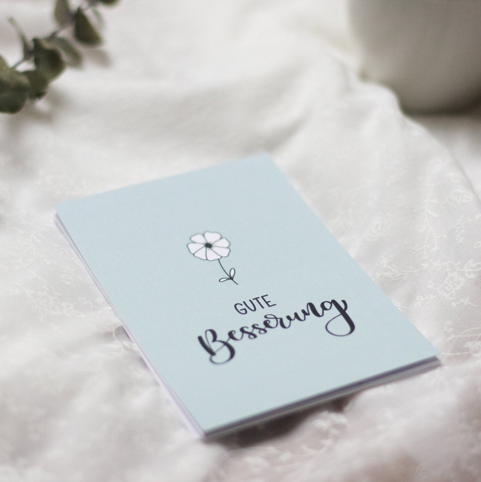Postkarte „Gute Besserung“, mit Blume