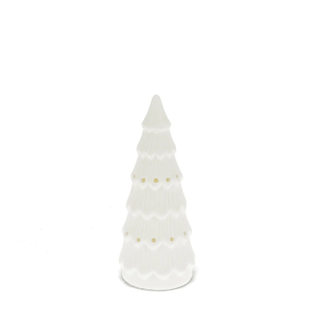Leucht-Deko aus matter Keramik - kleiner Weihnachtsbaum (14 cm)-