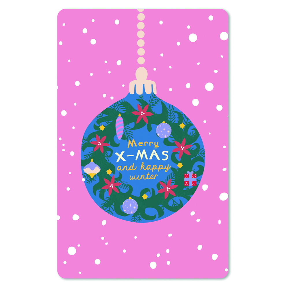 Postkarte "Merry x-mas and happy winter" Weihnachtskugel