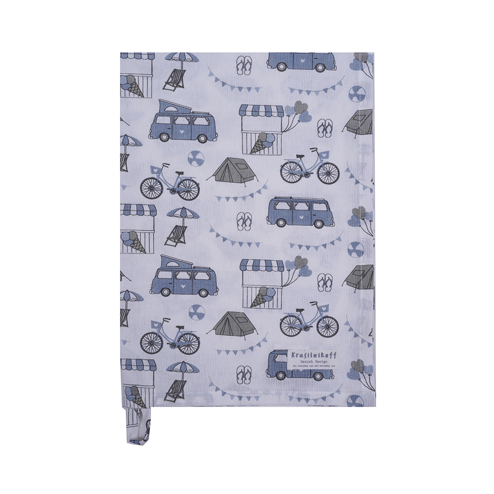 Geschirrtuch, "Sommerzeit" weiß, blau, grau