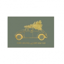 Postkarte "Merry Christmas"  (grün mit Auto) von Tafelgut