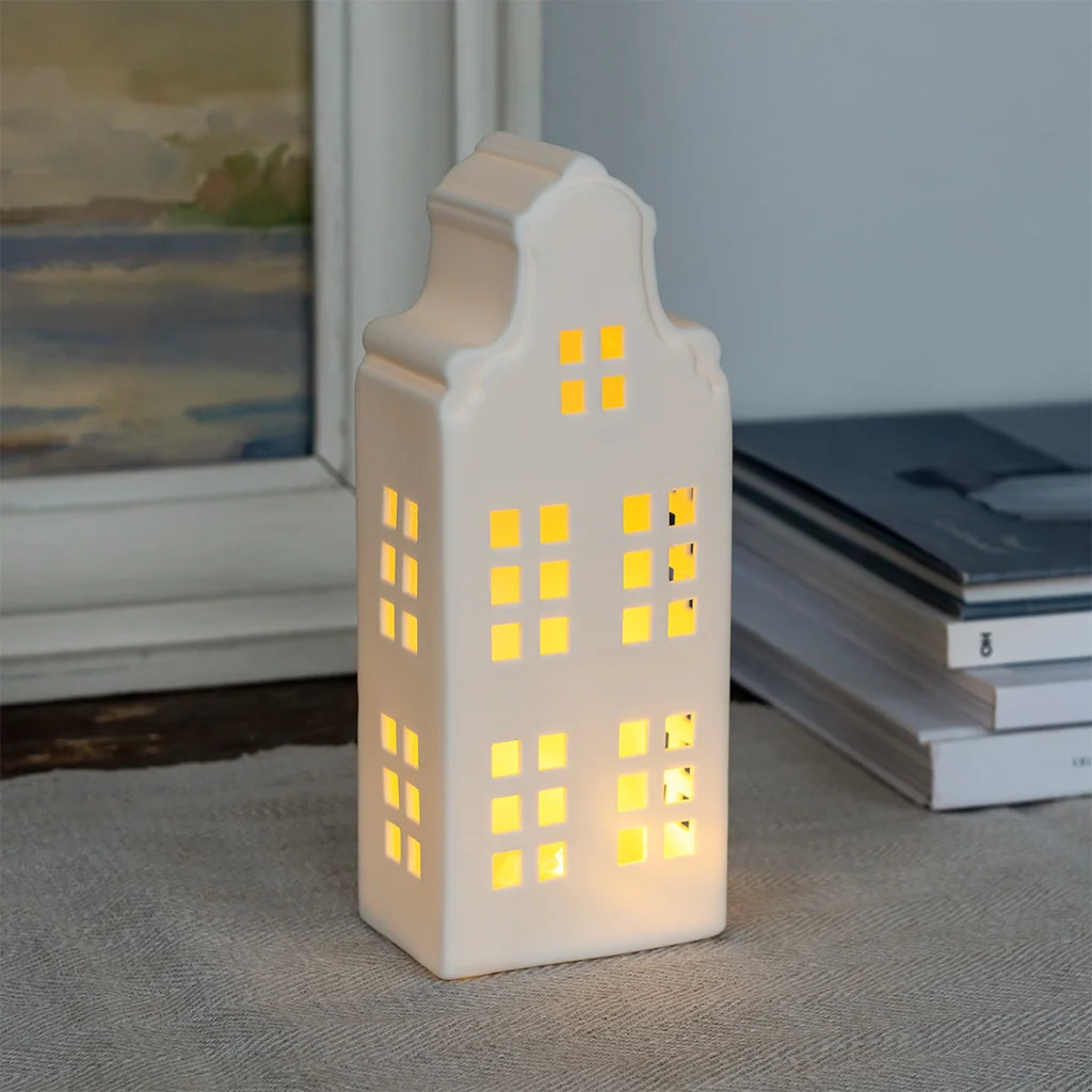 Leucht-Deko aus matter Keramik - großes Haus (19 cm)