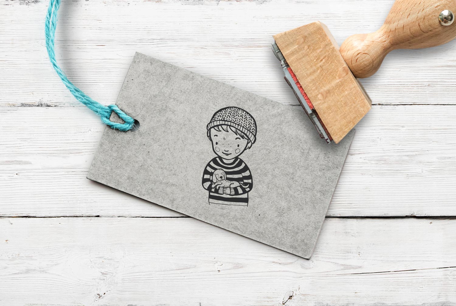 Stempel Junge mit Hund, 35 mm