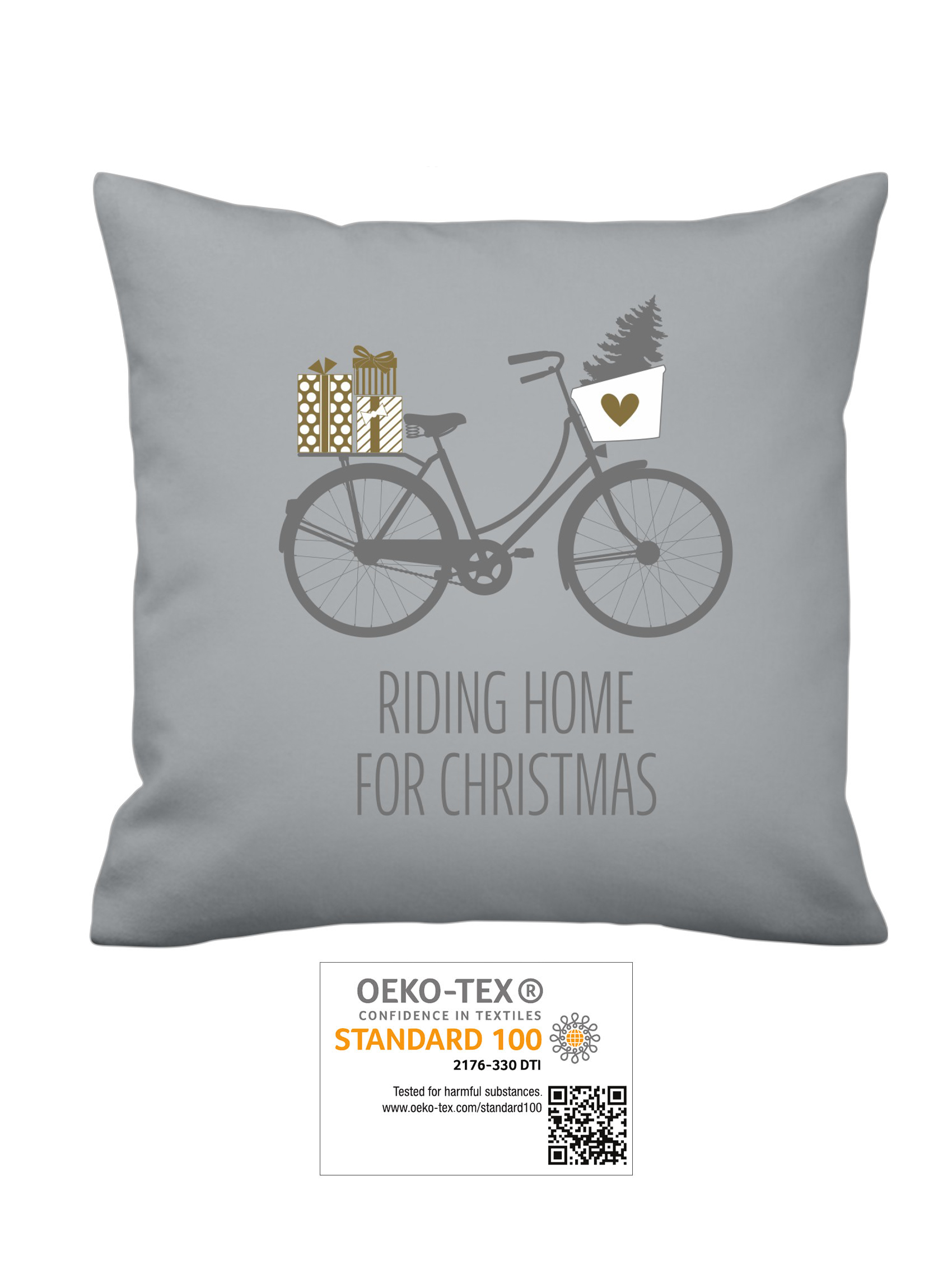 Kissenhülle, grau "Riding home for Christmas"