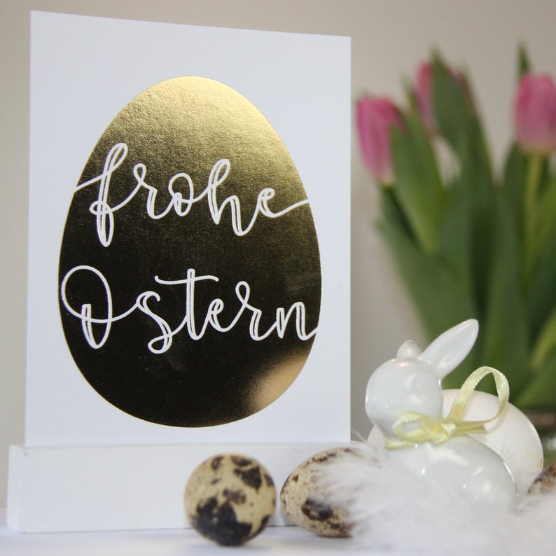 Postkarte „Frohe Ostern“, weiß/gold