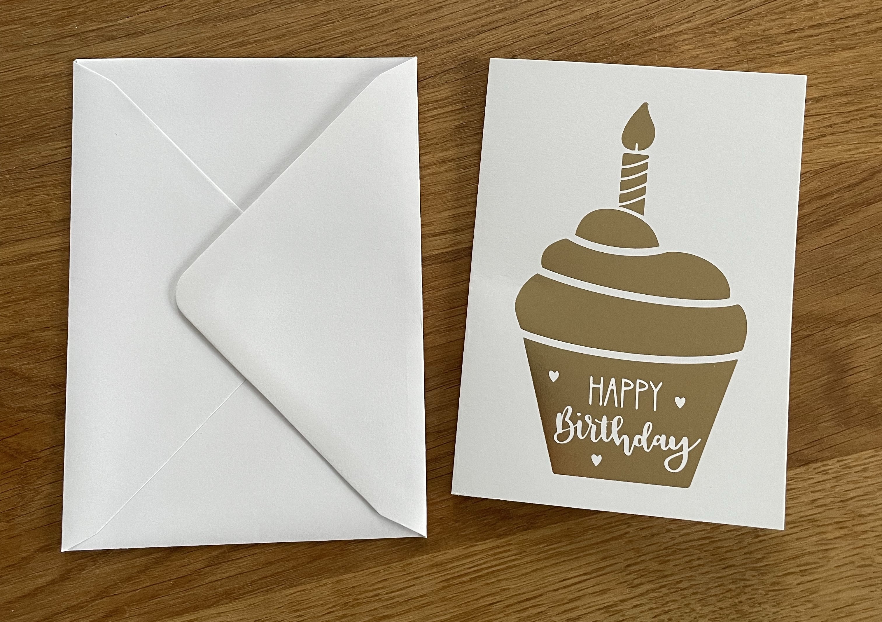 Klappkarte "happy birthday" gold mit Cupcake