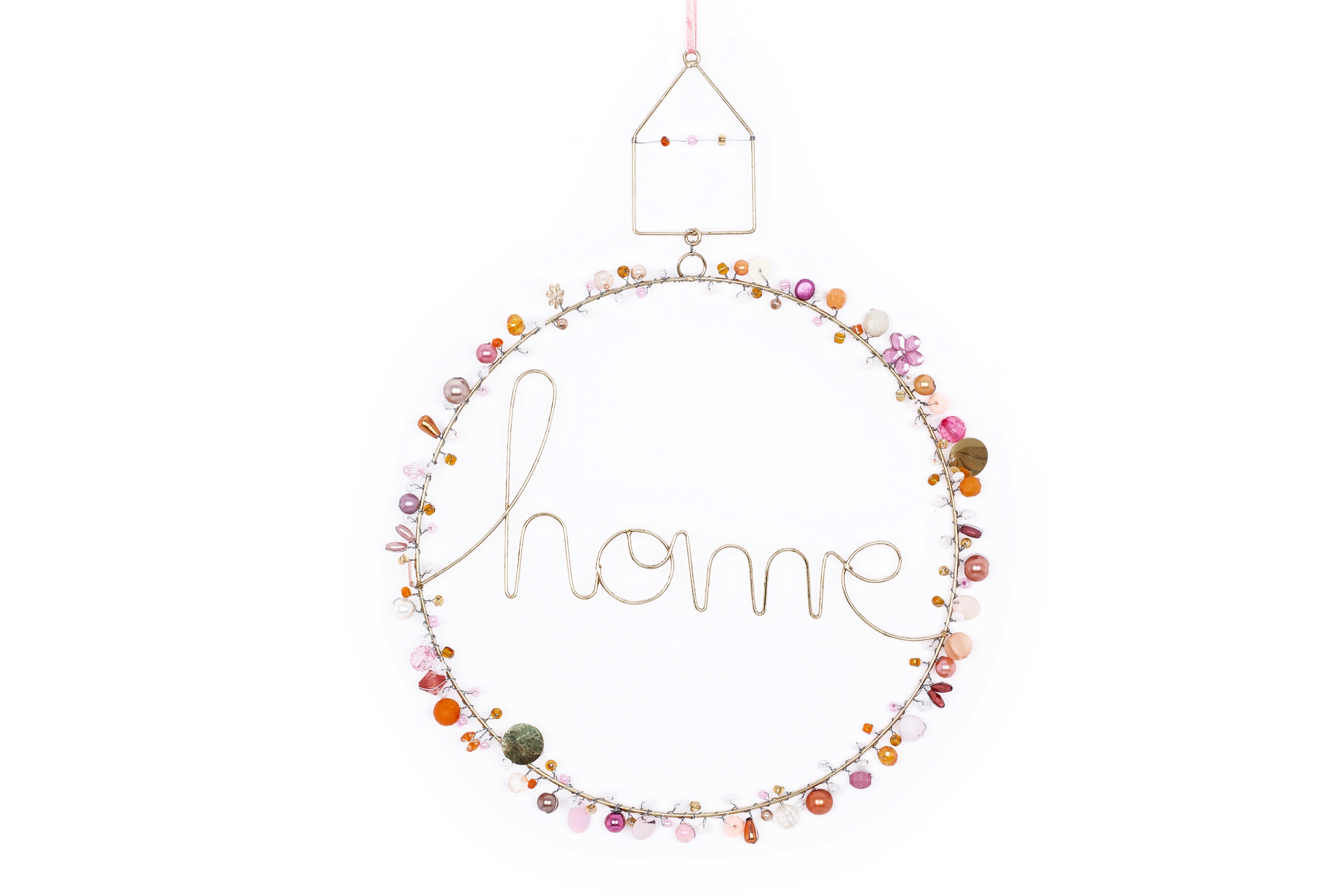 Kranz mit Perlen und Schriftzug "home" Marigold (rosa/gold)