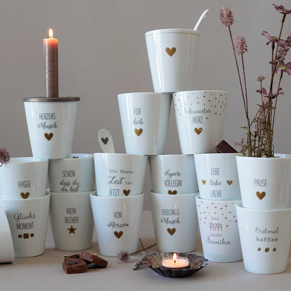Tasse "Die beste Zeit ist jetzt", grau/gold