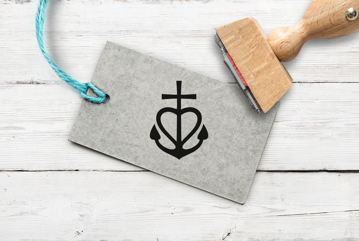 Stempel Anker mit Herz und Kreuz, 35 mm