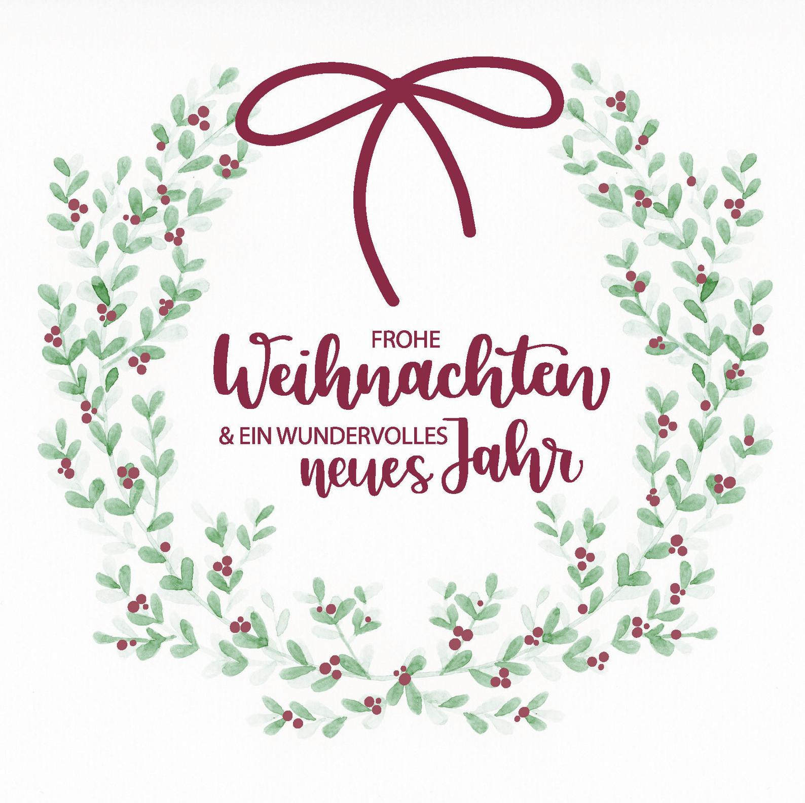 Postkarte „Frohe Weihnachten“ mit Kranz, Klappkarte & Umschlag