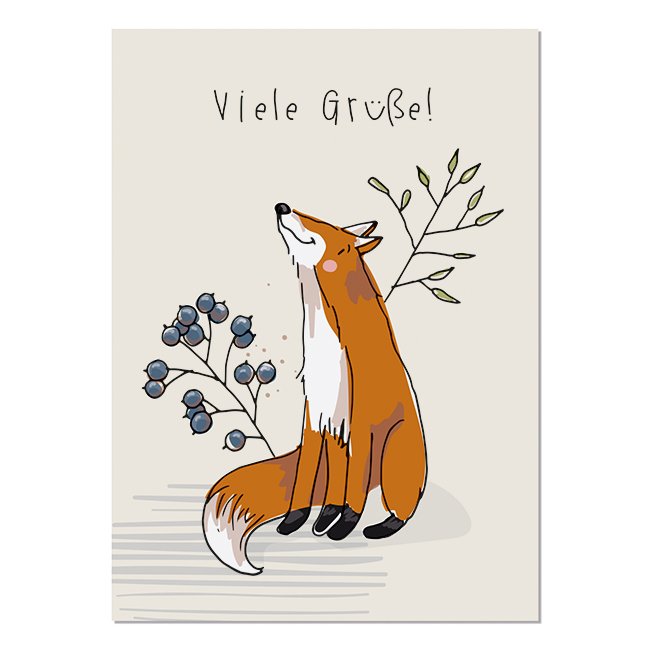 krima&isa Postkarte Fuchs "Viele Grüße"