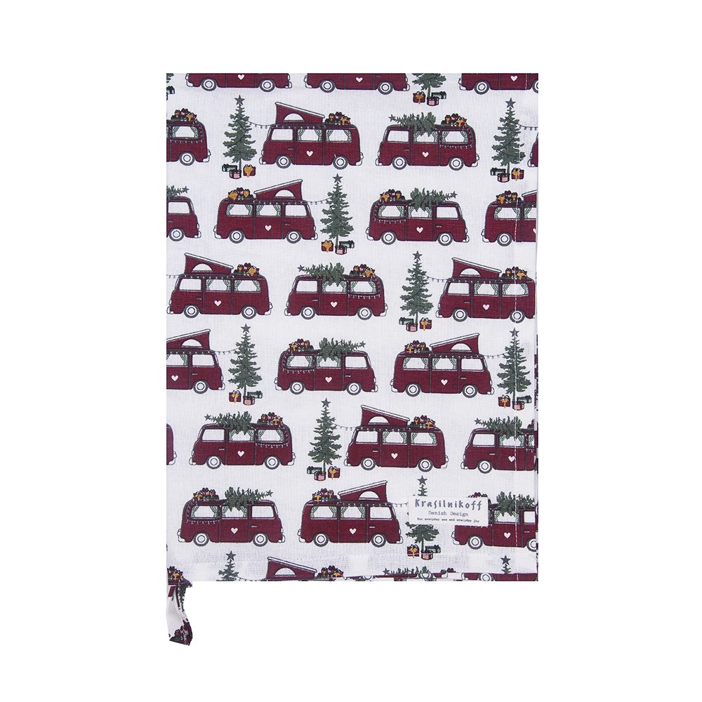 Geschirrtuch, "Christmas camper" Weihnachts-Bus, rot