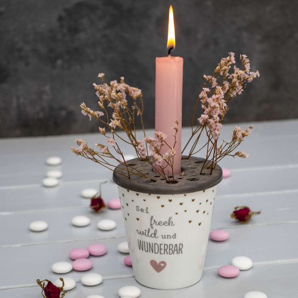 Tasse "Sei frech wild und wunderbar", grau/rosa/gold