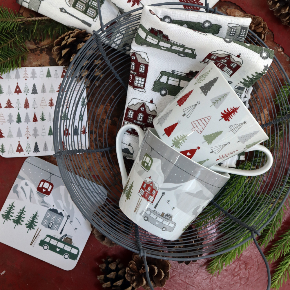 Geschirrtuch, "Christmas Bus" Weihnachts-Bus, grün