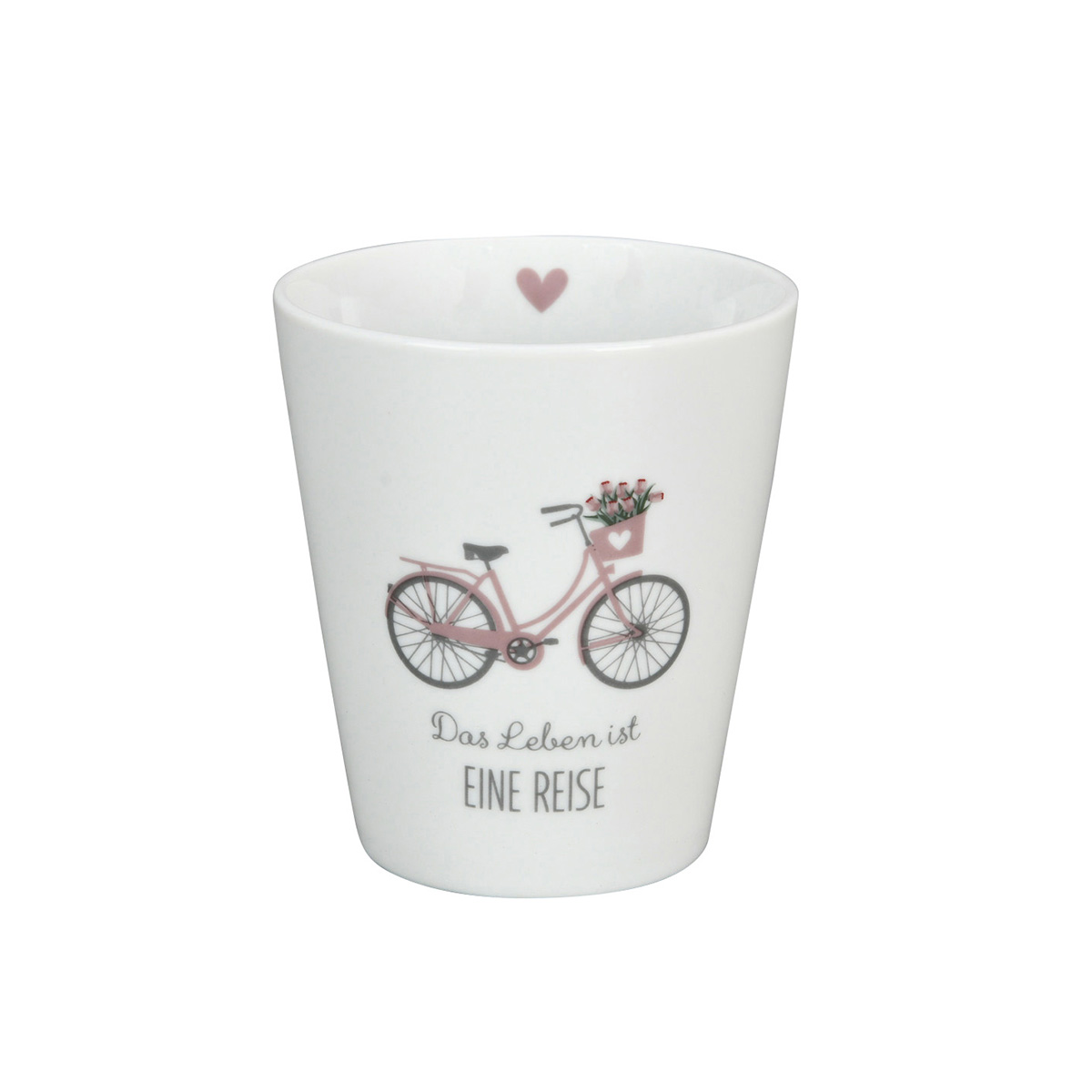 Tasse "Das Leben ist eine Reise", Fahrrad, grau/rosa