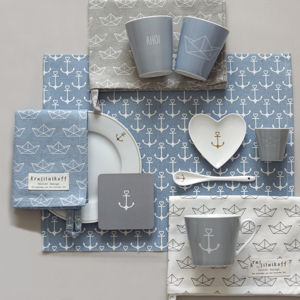 Tasse hellgrau, Ahoi, Happy mug
