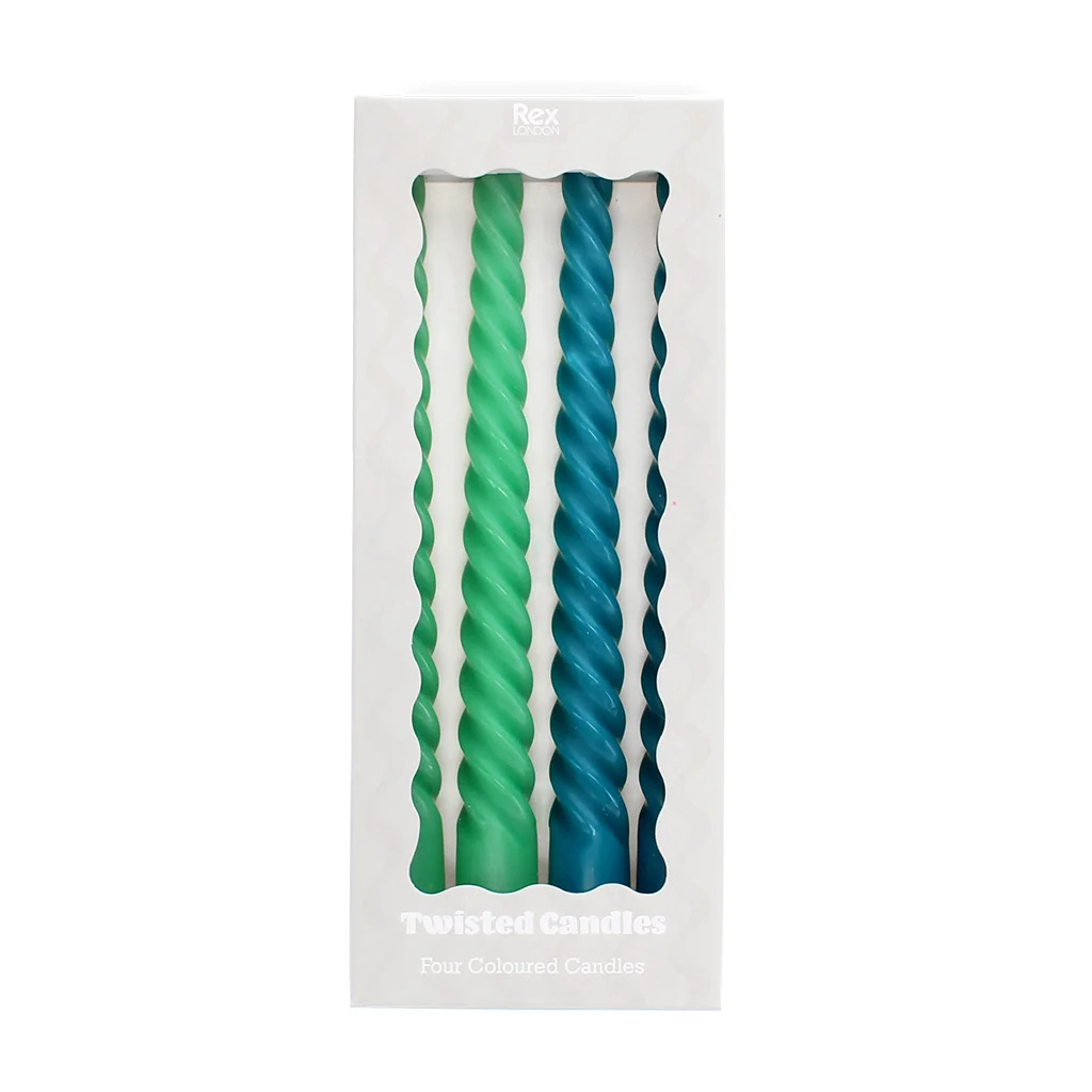 Gedrehte Kerzen, grün und blau (4er-Set)