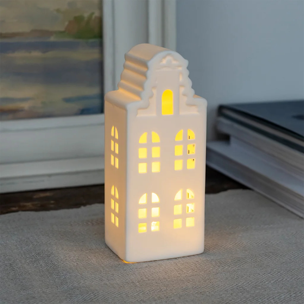 Leucht-Deko aus matter Keramik - kleines Haus (15 cm)