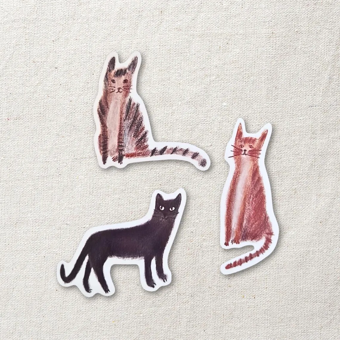 Sticker-Set, Katzen, Vinyl (handgemalt & handgemacht)