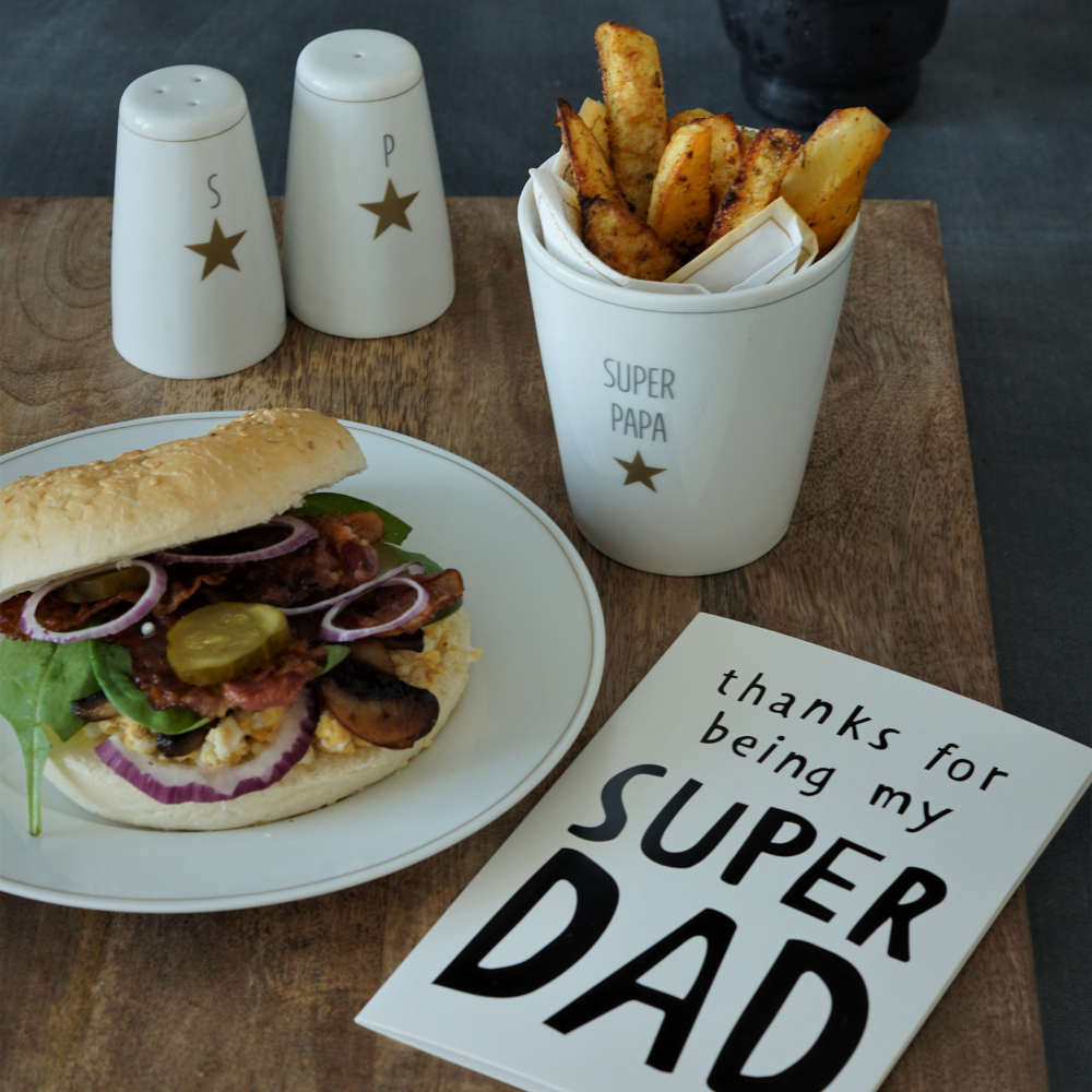 Tasse "Super Papa", grau mit goldenem Stern
