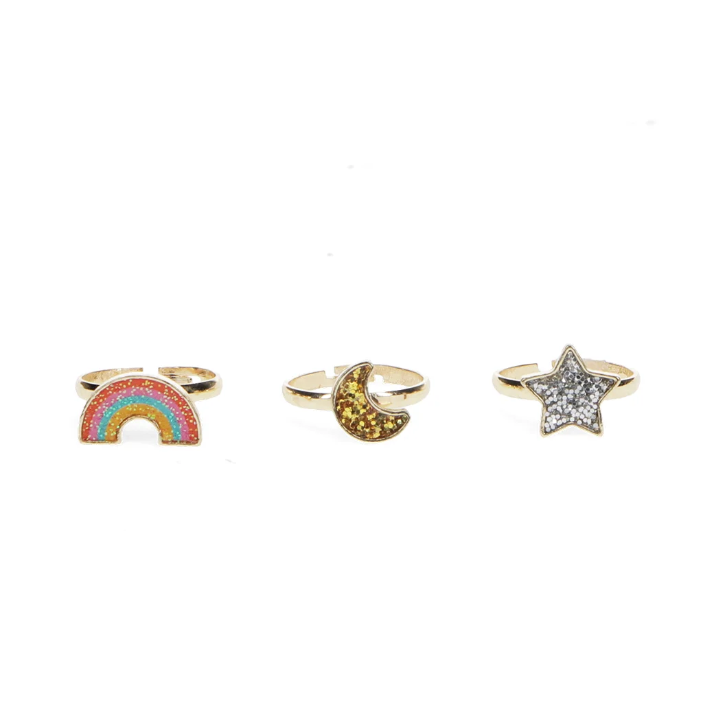 Glitzer-Ringe (3-er Set) "Stern, Mond, Regenbogen"