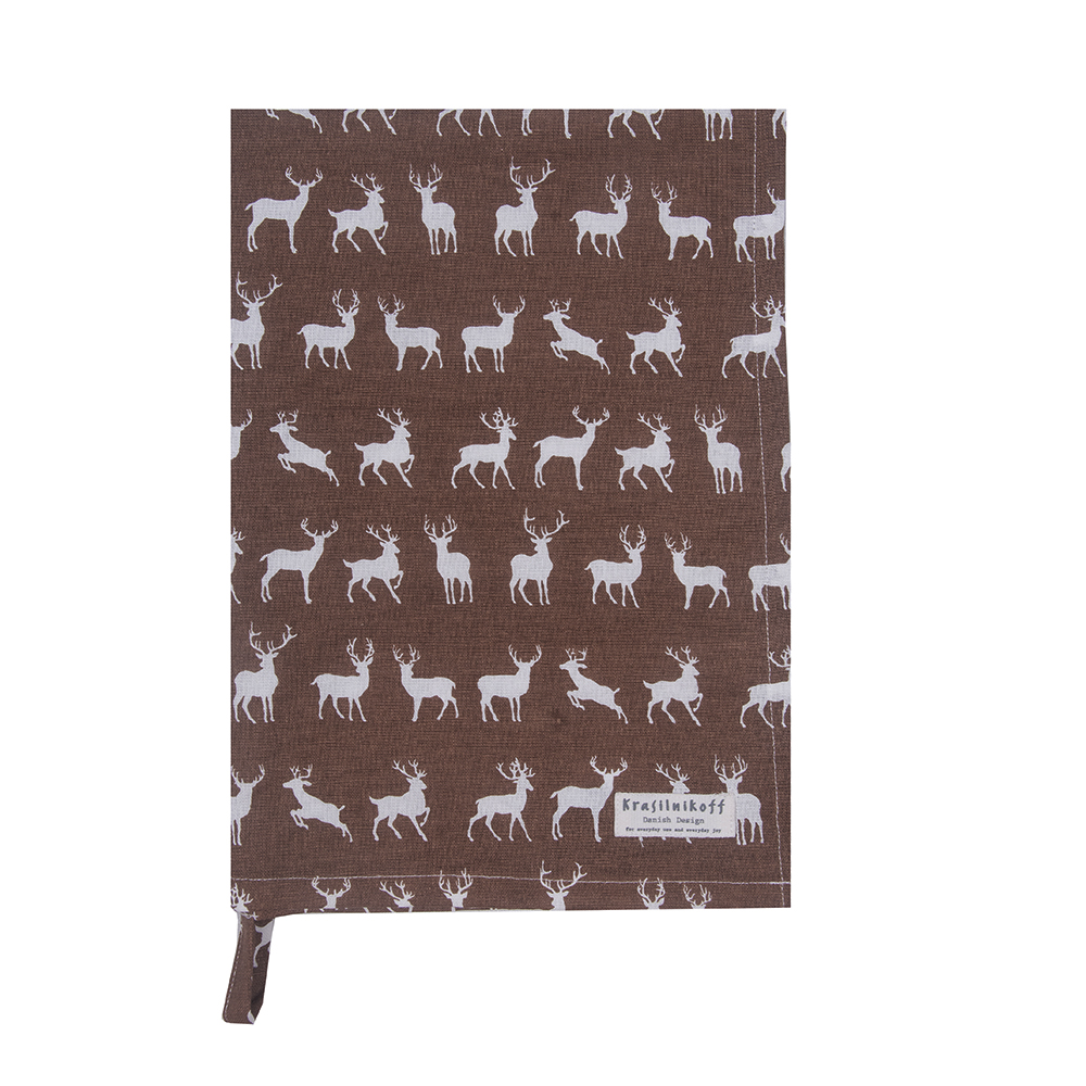 Geschirrtuch, "Hirsche und Rehe", braun