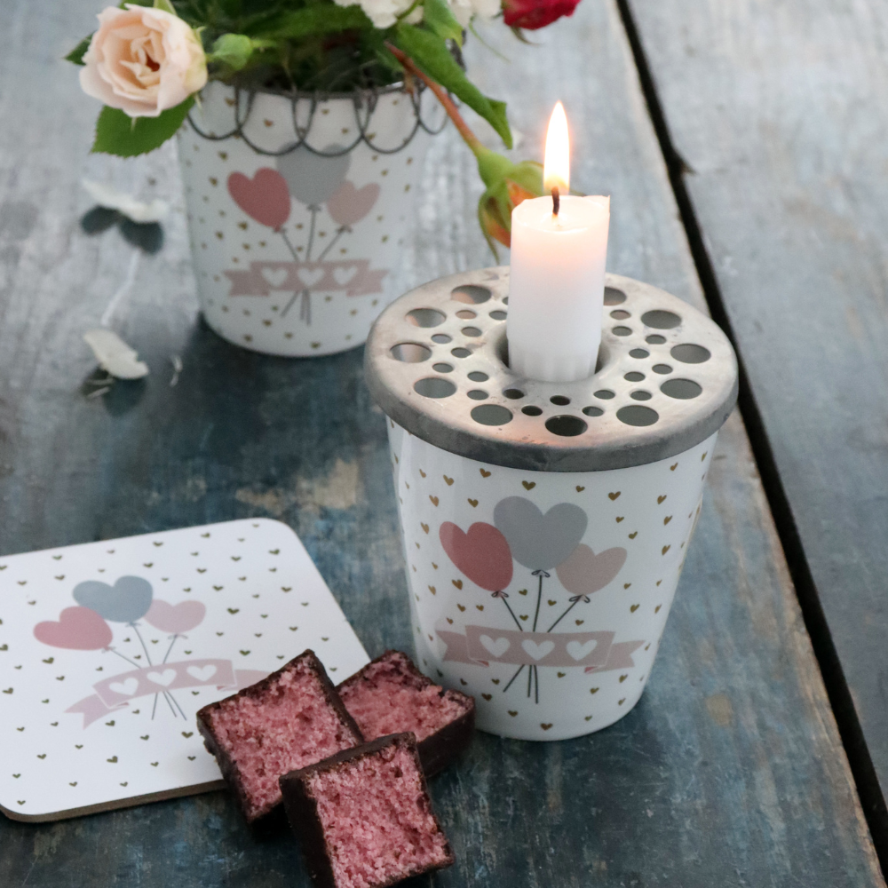 Tasse "Hurra", grau/gold/rosa